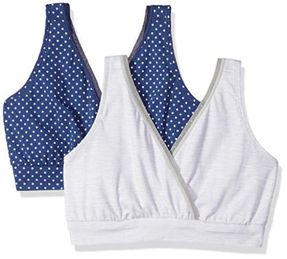 Playtex Women's Nursing Pullover Sleep Bra 2-Pack US02PK - color: In the Navy Dot Print/Silver Heather Print, size: X-Small