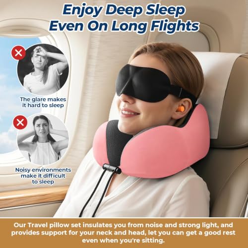 ExploreBliss Travel Pillow, Memory Foam Neck Pillow Airplane, Pink - color: Pink