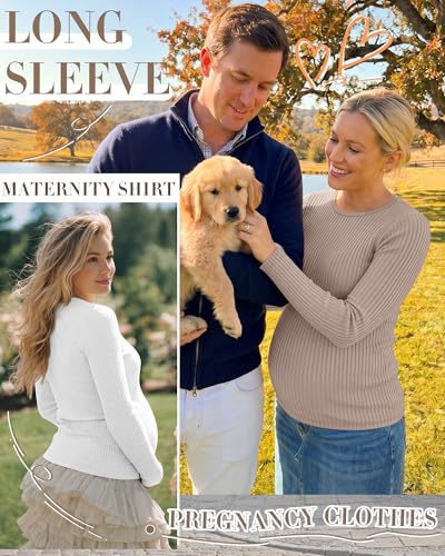 4 Pack Womens Ribbed Maternity Shirts Slim Fit Tops - color: Latte, Coffee, White, Black, size: XX-Large