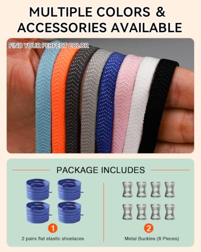 Teskyer Elastic Shoe Laces, No Tie Shoelaces for Sneakers, 2 Pairs - color: Orange