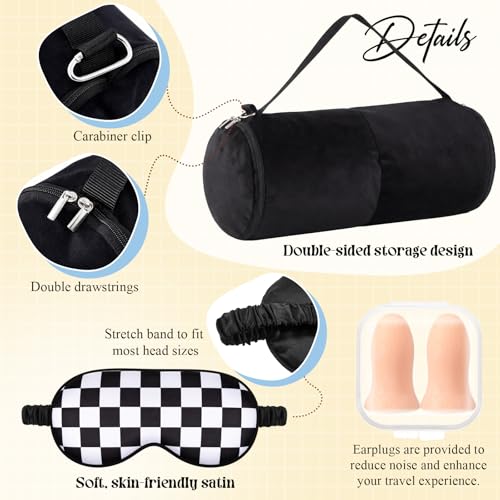 HunnmingRe 5 Pcs Travel Pillow Blanket Set, Airplane,Checkered,Black - color: Black, style: Checkered