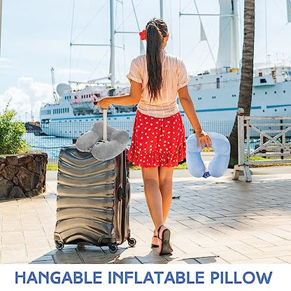 Sintuff 2 Inflatable Neck Pillow Airplane Travel, Light Gray and Sky Blue - color: Light Gray and Sky Blue