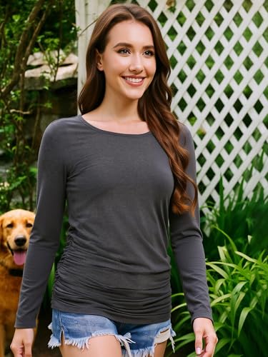 3 Pack Maternity Shirts Long Sleeve Crew Neck Pregnancy Top for Women - color: Black/Army Green/Dark Grey, size: Medium