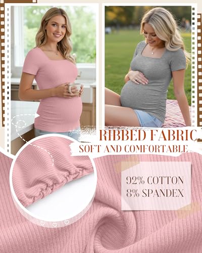 Huukeay 4 Pack Women's Short Sleeve Maternity Shirts - color: Heather Gray, White, Light Blue, Pink, size: Medium