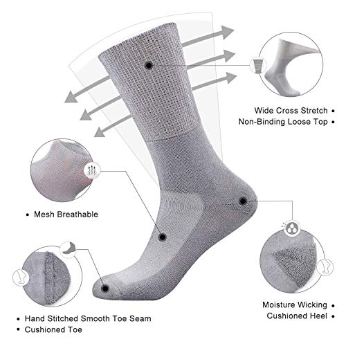 Busy Socks 4 Pack Crew Thin Non Binding Top Diabetic Socks for Men Women - color: 4 Pairs Gray, size: Medium