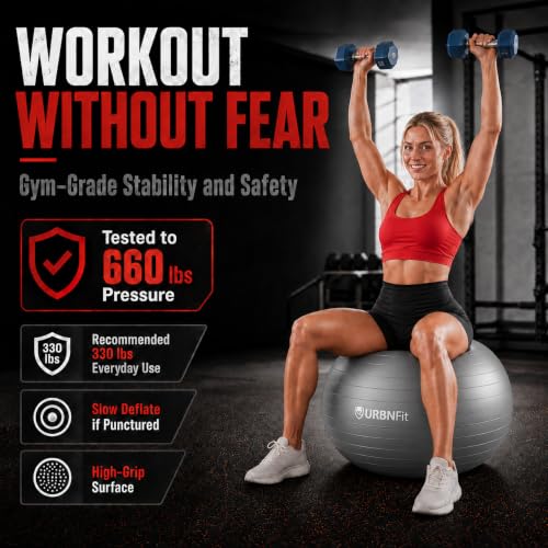 URBNFit Yoga Ball - Anti-Burst Exercise Ball Large - color: Silver, size: XL (28" - 30") 75cm
