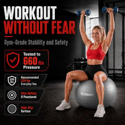 URBNFit Yoga Ball - Anti-Burst Exercise Ball Large - color: Silver, size: XL (28" - 30") 75cm