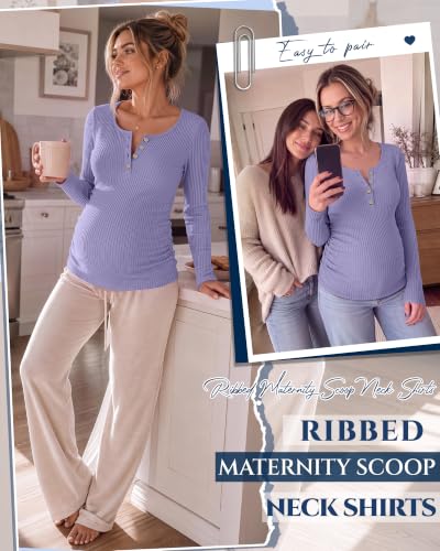 Women's Maternity Long Sleeve Shirt Pregnancy Top - color: Lavender, size: Small