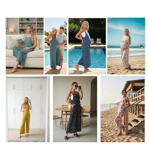 Lepunuo Womens Casual Loose Jumpsuits Summer Boho Wide Leg Rompers Sleeveless Overalls with Pockets - color: A - Apricot, size: Medium