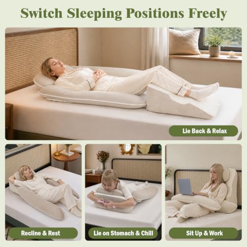Side Sleeper Pillow, 53 Inch Body Pillow, 3PCS Adjustable Wedge Pillow