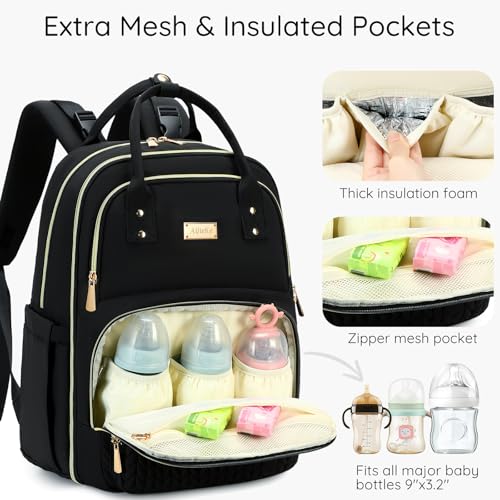 AIJIEKE Diaper Bag Backpack, Large Multi-functional Diaper Backpack, Black - color: Black