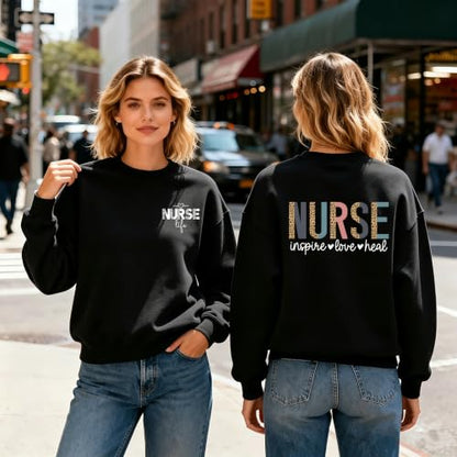 Nurse Sweatshirts for Women Nurse Inspire Love Heal Inspirational Pullovers - color: Black, size: XX-Large