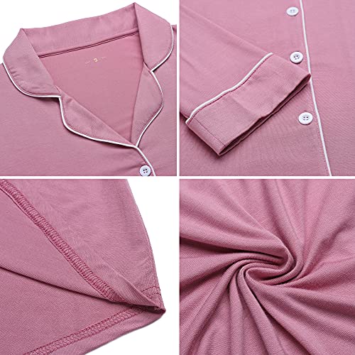 Samring Nightgowns for Women Long Sleeve Button Down Night Gown Sleepshirts - color: Bean Paste, size: XX-Large