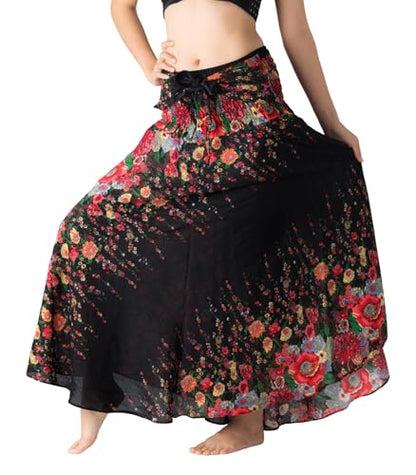 Long Skirts for Women Maxi Boho Skirt - color: Black Flowers, size: One Size