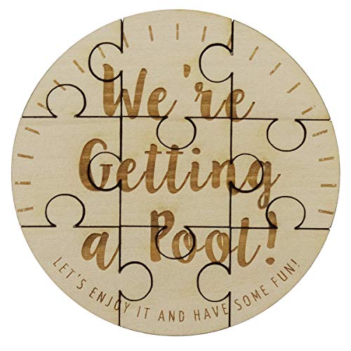 We're Getting a Pool - 9 Piece Round Jigsaw Puzzle Surprise Family Engraved Wood 4" x 4" - style: Getting a Pool