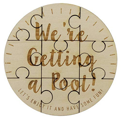 We're Getting a Pool - 9 Piece Round Jigsaw Puzzle Surprise Family Engraved Wood 4" x 4" - style: Getting a Pool