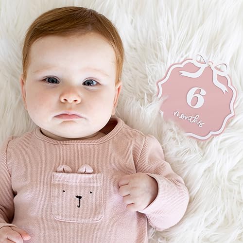 Pink Acrylic 1 to 12 Months Milestone Cards - Bow Nursery Decorations