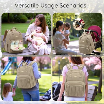 AIJIEKE Diaper Bag Backpack, Large Multi-functional Diaper Backpack, Khaki - color: Brown Taupe