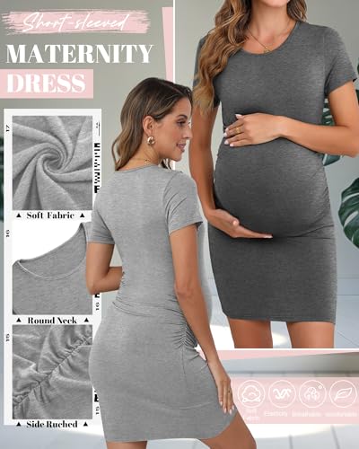 Riyiper 3 Pack Womens Maternity Short Sleeve Dresses - color: Black, Light Gray, Dark Gray, size: Small
