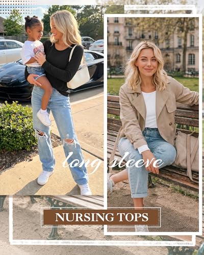 Oakgarden 4 Pack Women Cotton Nursing Tops for Breastfeeding - color: Black, White, Light Gray, Dark Gray, size: Small
