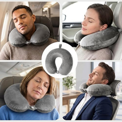 Travel Neck Pillow for Airplane with Pure Memory Foam(Smoky Grey) - color: Smoky Grey