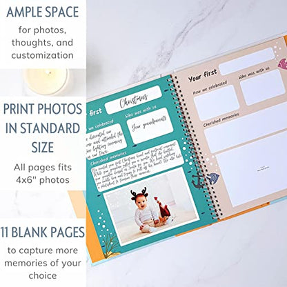 Baby's First Year Book, Gender-Neutral Ocean Baby Memory Book and Keepsake - color: Mystical Ocean