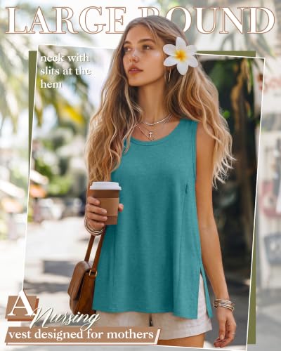 Huukeay 3 Pack Women's Oversized Nursing Tank Tops - color: Peacock Blue, Purple, Taupe, size: Medium