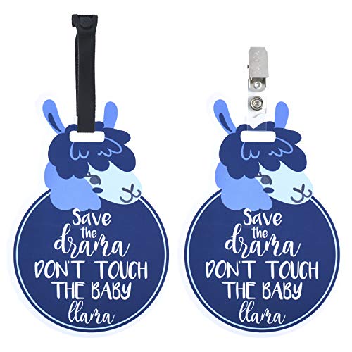 (Three Little Tots) Blue Llama Tags Two Pack- Baby Safety No Touching Car Seat Sign, Stroller Sign, Newborn Car Seat Tag, Baby Preemie No Touching Car Seat Sign- CPSIA Safety Tested (Blue Llama) - color: Blue Llama