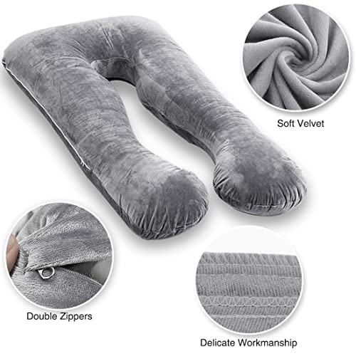 MOON PINE Pregnancy Pillow Cover, U Shaped Body Pillow Cover Only, Velvet Replacement Pillow Case, Fit for 55"x 31" Maternity Pillow (Dark Grey)