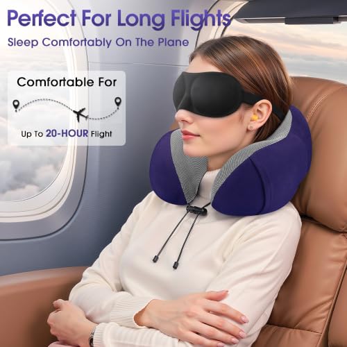 CloudBliss Neck Pillow for Airplanes, Memory Foam Travel Pillow, Navy - color: Navy