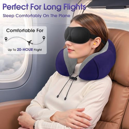 CloudBliss Neck Pillow for Airplanes, Memory Foam Travel Pillow, Navy - color: Navy