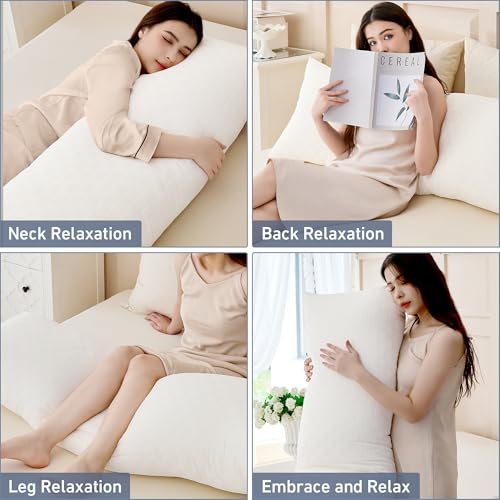 Leeden Full Body Pillow 20 x 54 for Side Sleepers Ivory White - color: Ivory White