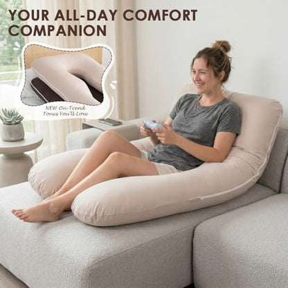 QUEEN ROSE Pregnancy Pillow, U Shaped Cotton Maternity Body Pillow, Ivory - color: Ivory