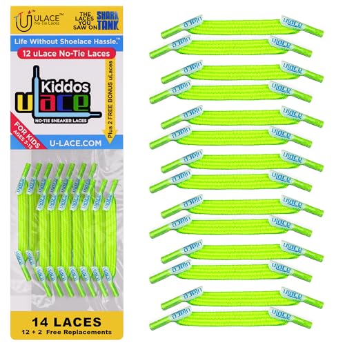 U-Lace Kiddos No-Tie Shoelaces - Elastic Shoe Laces for Sneakers - 14 Laces - color: Bright Green