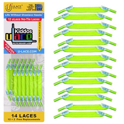 U-Lace Kiddos No-Tie Shoelaces - Elastic Shoe Laces for Sneakers - 14 Laces - color: Bright Green