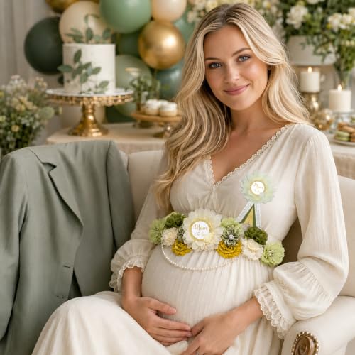 Greenery Mom to Be Sash Sage Green Baby Shower Decorations - color: Sage Green