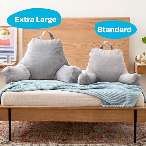 Linenspa Backrest Reading Pillow with Arms — Shredded Foam - color: Stone, size: Standard without Neck Support