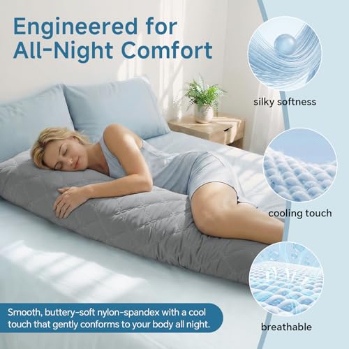 BEDELITE Cooling Body Pillow, Memory Foam Filled, Light Grey, 20x54 Inches - color: Grey