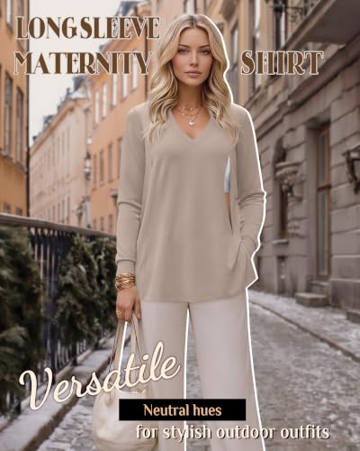 3 Pack Women's Nursing Breastfeeding Long Sleeve Shirts - color: Light Khaki, White, Black, size: Small