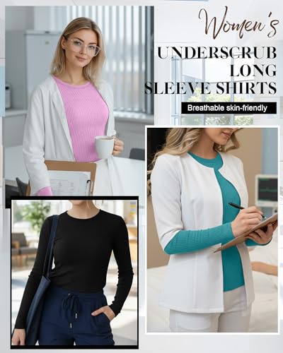 4 Pack Women's Underscrub Shirts - color: Pink, Turquoise, White, Black, size: XX-Large