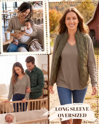 Women’s Waffle Knit Nursing Shirts Regular Fit - color: Coffee, size: X-Large
