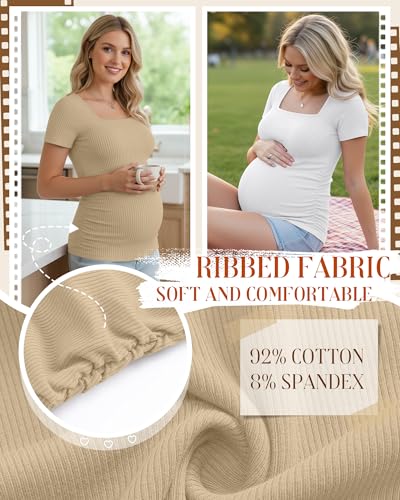 Huukeay 4 Pack Women's Short Sleeve Maternity Shirts - color: Black, Heather Gray, White, Light Khaki, size: Medium