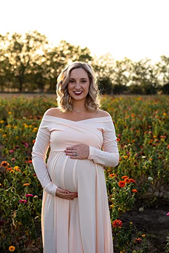 Saslax Off Shoulder Maternity Maxi Dress for Photoshoot - color: Champagne, size: X-Large