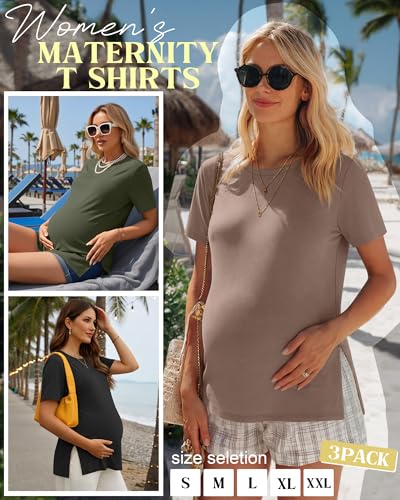 Ficerd 3 Pack Women's Maternity T Shirts - color: Black, Coffee, Army Green, size: Small
