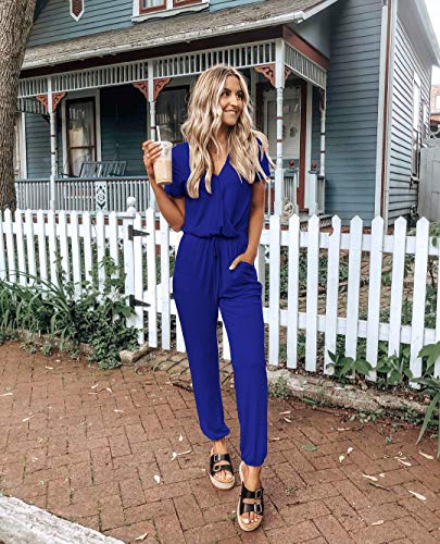 PRETTYGARDEN Jumpsuits for Women Casual Summer Romper - color: Blue, size: X-Large