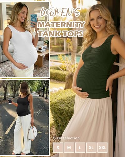 Ficerd 4 Pack Women's Maternity Tank Cotton Tops - color: Black, Light Heather Gray, White, Army Green, size: Medium
