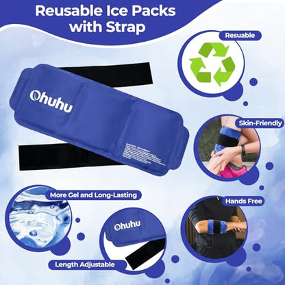 Ohuhu Ice Pack for Injuries Reusable, 2-Pack Hot & Cold Gel Wrap with Strap - color: Blue, size: 14.5"x5.5"(2 Pack)