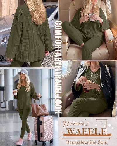 Neer 2 Pcs Maternity Nursing Pajamas Set Oversize - color: Army Green, size: X-Large