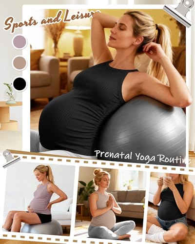 3 Pack Women's Maternity Tank Tops - color: Black, Khaki, Gray Purple, size: Large