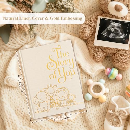Lanpn Baby Memory Book for Boy Girl - The Story of You, Newborn Babys Book Keepsake Photo Album for New Parents, Linen Cover Baby First 5 Year Milestone Scrapbook Journal (Beige, 154 Pages) - color: Beige